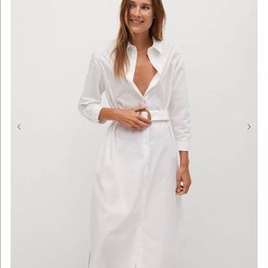 New MANGO white poplin belt dress